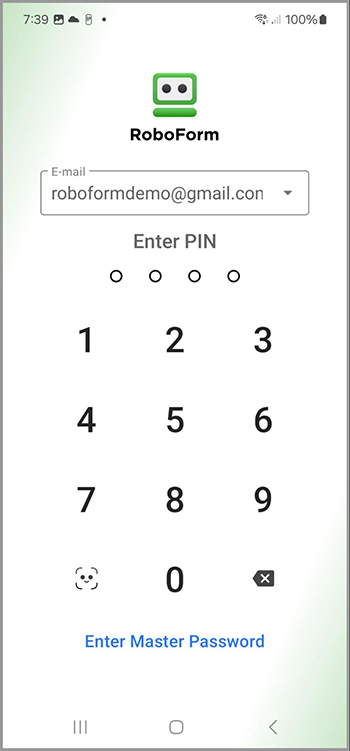 Entering your RoboForm PIN.